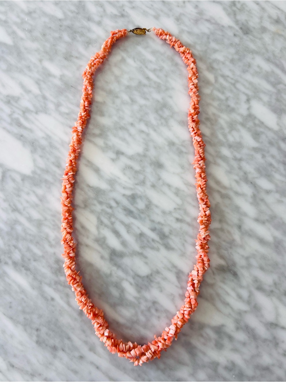 Vintage Coral Pink Chip Bead Necklace - 30”